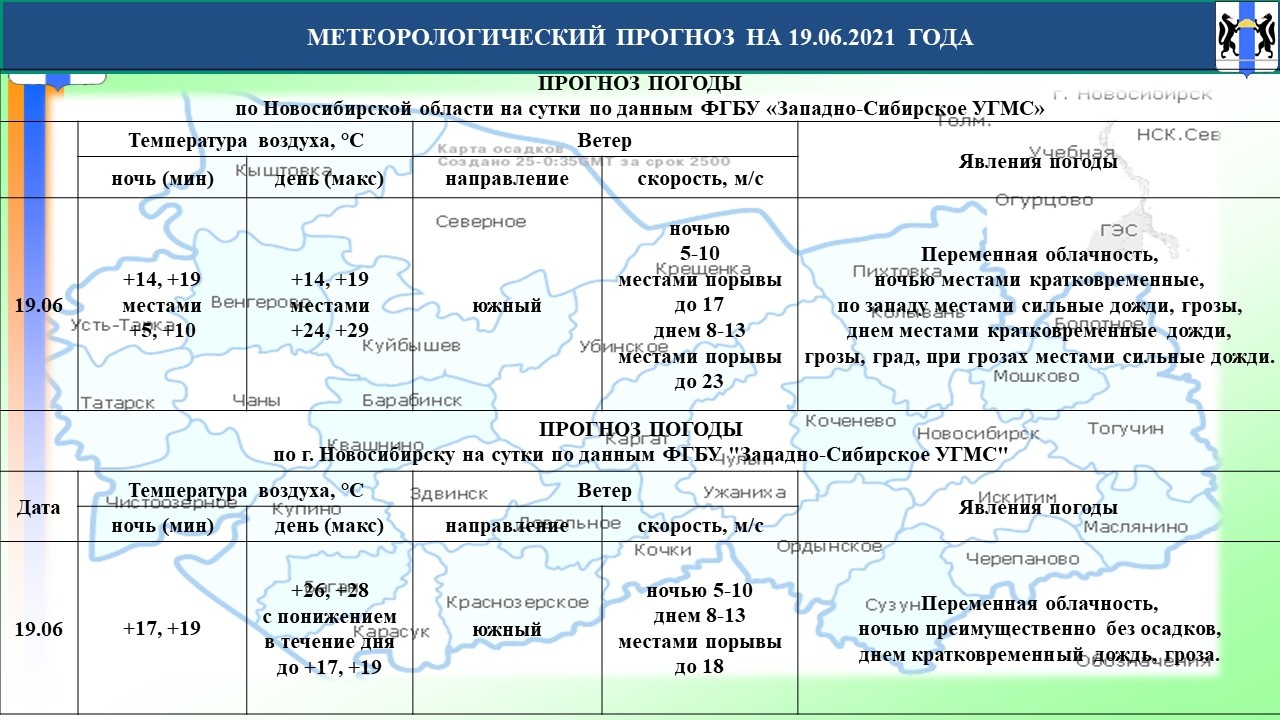 Оперативный прогноз возможных ЧС по Новосибирской области на 19 июня 2021  года - Оперативная информация - Главное управление МЧС России по  Новосибирской области